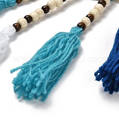 Круглая плетеная сетка/паутина с перьями подвеска в стиле бохо HJEW-H062-01A-03