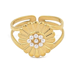 Ионное покрытие(ip) цветок 304 нержавеющая сталь открытые манжеты кольца для женщин RJEW-A044-01C-G