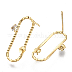 Латунные микро-паве прозрачные серьги-гвоздики из циркония&nbsp;KK-N230-10-NF