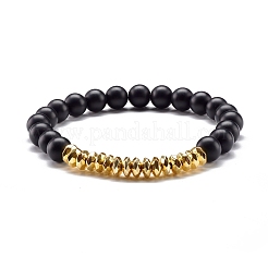 Set di bracciali elasticizzati in pietra lavica naturale e pietra nera sintetica ed ematite non magnetica con perline rotonde&nbsp;BJEW-JB06971