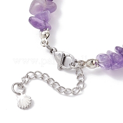 Браслеты из круглых бусин с натуральным аметистом и стеклянными ракушками BJEW-JB12303-02