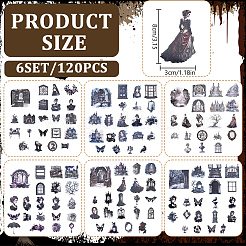 6セット6スタイルのレトロ紙粘着ステッカー  DIY フォトアルバム日記スクラップブック装飾用  ミックスカラー  33~78x28~73x0.2mm  20個/セット&nbsp;DIY-WR0005-67