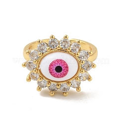 Кубический цирконий солнце с дурным глазом открытое кольцо-манжета с акрилом&nbsp;RJEW-B042-06G-02