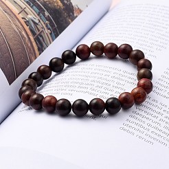 Bracelets extensibles unisexes en bois naturel avec perles&nbsp;X-BJEW-JB05463-04
