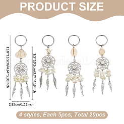 20 шт. 4 стиля тибетского стиля сплава натуральной ракушки и синтетической бирюзы брелки KEYC-MA00002