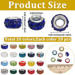400 pz 20 colori perline europee in argilla polimerica fatte a mano con strass&nbsp;CPDL-PA0001-01B
