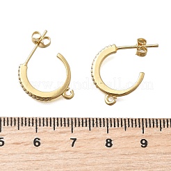 Фурнитура для сережек-гвоздиков в форме буквы С из латуни с микропаве из прозрачных кубических цирконий KK-D431-001G