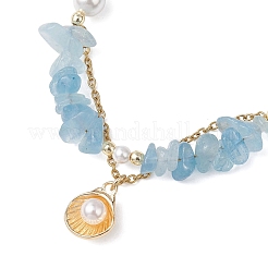 Комплекты ожерелий и браслетов из натуральных аквамариновых бусин для женщин&nbsp;SJEW-JS01372-01