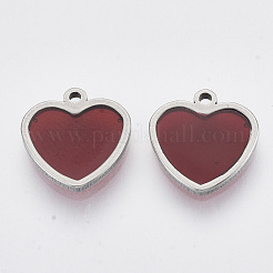 ステンレスペンダント201個  エポキシ樹脂  ハート  ミックスカラー  ステンレス鋼色  12x12x1.5mm  穴：1.2mm&nbsp;STAS-R100-43B