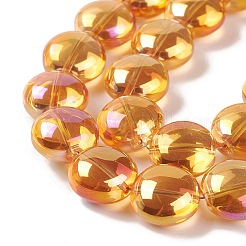 透明電気めっきガラス ビーズ 連売り  虹メッキ  フラットラウンド  オレンジ  12x8mm  穴：1.2mm  約50個/連  24.41''（62センチメートル）&nbsp;EGLA-P049-01A-FR06