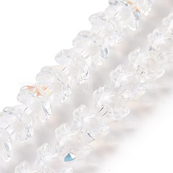 Galvanisieren transparente Glasperlen Stränge, Blume, AB Farbe, klar ab, 11~12x7.5~8 mm, Bohrung: 1.4 mm, ca. 50 Stk. / Strang, 11.42'' (29 cm)