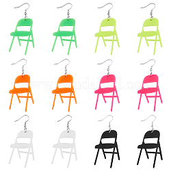 Fibloom 6 paio di orecchini pendenti per sedia in acrilico in 6 colori con perni in ferro d'acciaio, colore misto, 71.5x33mm, 1 paio / colore