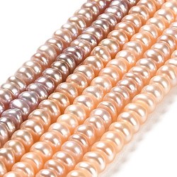 Fili di perle di perle d'acqua dolce coltivate naturali, rondelle, grado 3 un, peachpuff, 5~5.5x4~4.5mm, Foro: 0.8 mm, circa 96~100pcs/filo, 14.96~15.04 pollice (38~38.2 cm)