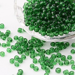 Perles de rocaille en verre, transparent , ronde, trou rond, vert foncé, 6/0, 4mm, Trou: 1.5mm, environ 500 pcs/50 g, 50 g / sac, 18 sacs/2 livres