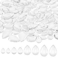 PandaHall 120pcs Teardrop Glass Cabochons, 4 Sizes Clear Teardrop Dome Tiles Flat Back Clear Cabochon Magnifying Cabochons for Cameo Pendants Photo Jewellery Necklaces Making, 14/18/25/30mm