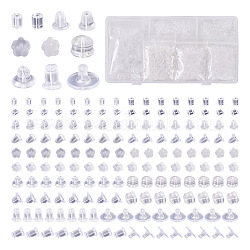 1000 Stück 10 Arten Gummi & Silikon & Kunststoff-Ohrmuttern, Ohrring Rücken, Glocke & Kupplungsohrmutter, Transparent, 4~10x3.5~4x2.5~7 mm, Bohrung: 0.5~1 mm, 100pcs / style
