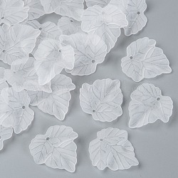 Pendentifs de feuille en acrylique mat transparent, blanc, longueur d'environ 24 mm ,  largeur de 22.5 mm, épaisseur de 3mm, Trou: 1 mm