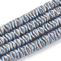 Гальванизировать немагнитных синтетический гематит бисер пряди, волнистый, Плоский круглый / диск, с покрытием синим, 6x6x2 мм, отверстие : 1 мм, около 220 шт / нитка, 15.74 дюйм
