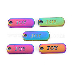 Rainbow Color Alloy Charms, Cadmium Free & Nickel Free & Lead Free, Oval with Joy, 21x8x1.5mm, Hole: 2mm