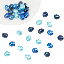 NBEADS 36 Pcs Dyed Natural Cultured Freshwater Pearl Beads, 3 Colors 6~10 mm Oval Shape Freshwater Pearl Blue Series Loose Freshwater Pearl Charms Beads for Craft Earring Bracelet Jewelry Making