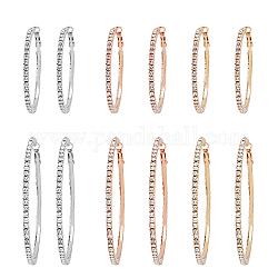 Fibloom 6 paires 6 grandes boucles d'oreilles créoles en cristal avec strass, bijoux en alliage pour femmes, couleur mixte, 50~70x2.8~3mm, pin: 0.7~0.8 mm, 1 paire/style