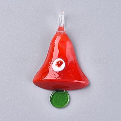 Noël main chalumeau grands pendentifs, Noël Bell, rouge, 63x36.5x10mm, Trou: 8mm