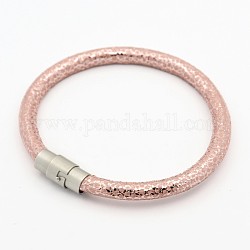Mixed Imitation Leather Cord Bracelets Making, with Brass Magnetic Clasps, Pink, 195x5mm