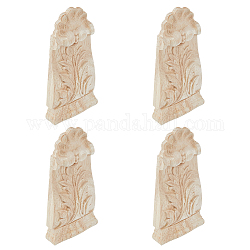 Rubber Wood Carved Onlay Applique, Center Flower Long Applique, for Door Cabinet Bed Unpainted Decor European Style, Blanched Almond, 165x80x21.5mm