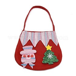 Decorazioni natalizie in tessuto non tessuto per sacchetti di caramelle, con manico, per gli ornamenti del regalo della merenda della festa di Natale, rosso, modello di pupazzo di neve, 29x18x1~1.5cm