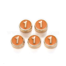 Legierung Emaille-Perlen, Flachrund, Anzahl, cadmiumfrei und bleifrei, Licht Gold, orange, 8x3.5 mm, Bohrung: 1.5 mm