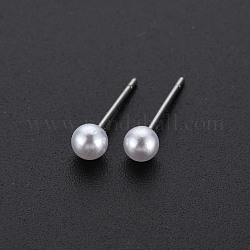 Boucles d'oreilles en forme de boule de perles en plastique ABS pour femmes, sans cadmium et sans plomb, couleur d'argent, 4mm, pin: 0.6 mm