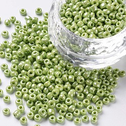 Glass Seed Beads, Opaque Colors Lustered, Round, Green Yellow, 3mm, Hole: 1mm, about 10000pcs/pound