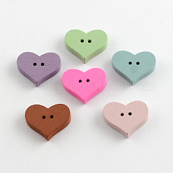 2-Hole Dyed Wooden Buttons, Heart, Mixed Color, 16x20x4mm, Hole: 1.5mm