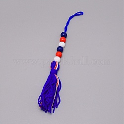 Decorazioni pendenti con nappe in filato di lana a tema festa dell'indipendenza, con perline in legno, blu scuro, 320mm