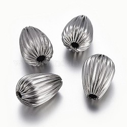 Perles ondulées en 304 acier inoxydable, larme, couleur inoxydable, 13.5x10mm, Trou: 2.5mm