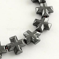 Non-magnetic Synthetic Hematite Bead Strands, Cross, Black, 10x10x4mm, Hole: 1mm, about 40pcs/strand, 15.7 inch