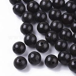 Natural Wood Beads, Waxed Wooden Beads, Dyed, Round, Black, 8mm, Hole: 1.5mm, about 1348pcs/500g