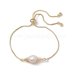 Pulsera deslizante con eslabones de perlas naturales, con cadenas caja de latón, dorado, diámetro interior: 3-1/8 pulgada (7.9 cm)
