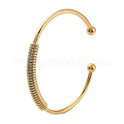 Placage ionique (ip) 304 bracelets manchette en acier inoxydable pour femmes, avec perles en 201 acier inoxydable, Plaqué longue durée, modèle de printemps, véritable 18k plaqué or, 0.25~0.55 cm, diamètre intérieur: 2-3/8 pouce (6 cm)