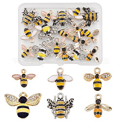 Colgantes de esmalte de aleación, con diamantes de imitación, abejas, oro claro y platino, amarillo, 68x52x11mm, 24 unidades / caja