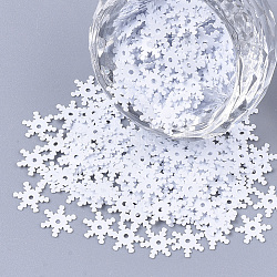 Accesorios del ornamento, paillette plástico pvc / cuentas de lentejuelas, Navidad copo de nieve, blanco, 7.5x7.5x0.3mm, agujero: 1 mm, aproximamente 1000 unidades / bolsa