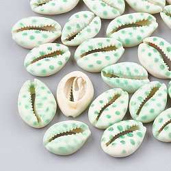 Bedruckte Kaurimuschel Perlen, kein Loch / ungekratzt, hellgrün, 20~26x13~18x5~7 mm