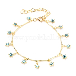 Messing Emaille Charme Armbänder, mit Stangengliedketten und Federringverschlüssen, Stern mit bösen Blick, golden, 7-3/4 Zoll (19.7 cm)