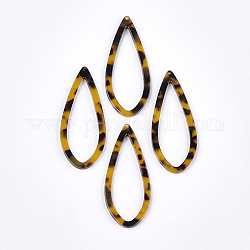 Gros pendentifs en acétate de cellulose (résine), imprimé léopard, larme, verge d'or, 64x26x2.5mm, Trou: 1.5mm