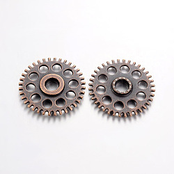 Tibetan Style Alloy Steampunk Chandelier Components, Gear, Cadmium Free & Nickel Free & Lead Free, Red Copper, 26x4mm, Hole: 2mm