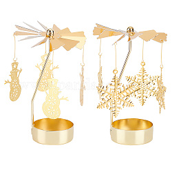 FINGERINSPIRE 2 Sets Rotating Candle Holders Snowflake Snowman Pendant Candle Holders Gold Metal Spinning Candle Holders Carousel Candle for Festival Christmas Valentine's Day Family Friend Gifts