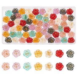 NBEADS 70 Pcs 7 Colors Transparent Resin Rose Cabochons, 14mm Resin Flower Charms Undrilled Flatback Rose Slime Beads with Gold Foil for Jewelry Making DIY Craft Decoration