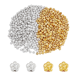 Dicosmétique 600 pièces 2 couleurs perles en alliage de style tibétain, sans plomb et sans cadmium, fleur, or et argent, 5x5x3mm, Trou: 1mm, 300 pcs / couleur