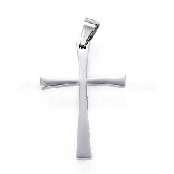 304 Stainless Steel Pendants, Cross, Stainless Steel Color, 40x28x3mm, Hole: 5x8mm
