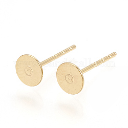 Brass Stud Earring Findings, Flat Round, Nickel Free, Real 18K Gold Plated, 5mm, Pin: 0.8mm